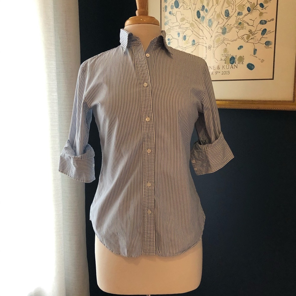 Gap White/Blue Button Down Long Sleeve Shirt 6